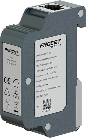Ethernet Surge Protector DIN Rail Gigabit 20KV Industrial Lightning Arrestor for -40°F to 185°F, 120Wmax 10 Gbps PoE++ RJ45, Gas Discharge TubeGDT, PT-PR01G-10-DIN Ethernet Surge Protector DIN Rail Gigabit 20KV Industrial Lightning Arrestor for -40°F to 185°F, 120Wmax 10 Gbps PoE++ RJ45, Gas Discharge TubeGDT, PT-PR01G-10-DIN