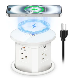 65W USB-C Pop Up Outlet with 10W Wireless Charging, 4-Inch Cutout 9-in-1 Charging Hub, overload protection, 2 USB-C and 2 USB-A ports, 4 AC outlets, 10W wireless Charging, 6 ft 14AWG cord 65W USB-C Pop Up Outlet with 10W Wireless Charging, 4-Inch Cutout 9-in-1 Charging Hub, overload protection, 2 USB-C and 2 USB-A ports, 4 AC outlets, 10W wireless Charging, 6 ft 14AWG cord