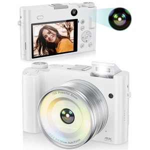 4K Digital Camera for Photography, 64MP Autofocus Vlogging Camera for YouTube with Selfie Lens, Compact Travel Video Camera with Flash, 16X Zoom, Anti-Shake, 32GB Card, 2 Batteries(White) 4K Digital Camera for Photography, 64MP Autofocus Vlogging Camera for YouTube with Selfie Lens, Compact Travel Video Camera with Flash, 16X Zoom, Anti-Shake, 32GB Card, 2 Batteries(White)