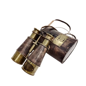 Brass Antique Binoculars, Grey, Brown Leather Strap 15x magnification, 7 in extended tube, 4.5 in diameter, 500g, compact & portable, birdwatching, nautical collectible Brass Antique Binoculars, Grey, Brown Leather Strap 15x magnification, 7 in extended tube, 4.5 in diameter, 500g, compact & portable, birdwatching, nautical collectible