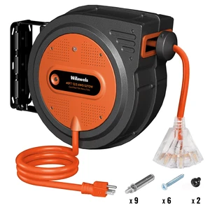 12 Gauge Retractable Extension Cord, 40FT Extension Cord Reel, 12AWG/3C SJTOW Heavy Duty Power Cord, Lighted Triple Tap, 15Amp Circuit Breaker, Wall/Ceiling Mount, ETL Listed, Orange G40ACR06 12 Gauge Retractable Extension Cord, 40FT Extension Cord Reel, 12AWG/3C SJTOW Heavy Duty Power Cord, Lighted Triple Tap, 15Amp Circuit Breaker, Wall/Ceiling Mount, ETL Listed, Orange G40ACR06