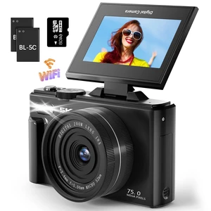 5K 75MP Digital Camera for Photography with WiFi - Autofocus Vlogging Camera for YouTube with 64GB SD Card, 18X Zoom 3" 180° Flip Screen Compact Travel Camera with 2 Batteries for Teens and Beginner 5K 75MP Digital Camera for Photography with WiFi - Autofocus Vlogging Camera for YouTube with 64GB SD Card, 18X Zoom 3" 180° Flip Screen Compact Travel Camera with 2 Batteries for Teens and Beginner