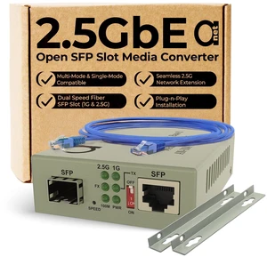 2.5G Fiber to Ethernet Media Converter, Open SFP Slot, Dual Speed 1G/2.5G | No SFP in the box - any brand 2.5Gb or 1G module, LC duplex or BiDi WDM, single mode or multimode - RJ45 100M/1G/2.5GBASE-T 2.5G Fiber to Ethernet Media Converter, Open SFP Slot, Dual Speed 1G/2.5G | No SFP in the box - any brand 2.5Gb or 1G module, LC duplex or BiDi WDM, single mode or multimode - RJ45 100M/1G/2.5GBASE-T