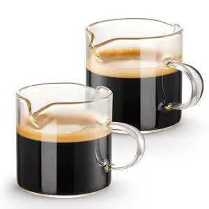 Espresso Cups Set of 2, 4 OZ Double Spouts Cups, Shot Glasses, Milk Cup with Handle, Clear Glass, Espresso Accessories for Machine, Small Espresso Cups Set of 2, 4 OZ Double Spouts Cups, Shot Glasses, Milk Cup with Handle, Clear Glass, Espresso Accessories for Machine, Small