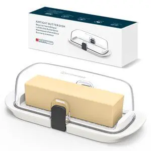 One-handed Airtight Butter Dish with Lid for Countertop and Refrigerator Door Shelf, Butter Holder with One Press to Open/Close Secure Latching Buckle for West/East Coast Butter (White) One-handed Airtight Butter Dish with Lid for Countertop and Refrigerator Door Shelf, Butter Holder with One Press to Open/Close Secure Latching Buckle for West/East Coast Butter (White)