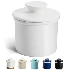 French Butter Dish - Butter Crock for Counter with Water Line for Fresh Spreadable Butter - French Butter Keeper with Lid - Housewarming Gift For The One Who Has It All - White French Butter Dish - Butter Crock for Counter with Water Line for Fresh Spreadable Butter - French Butter Keeper with Lid - Housewarming Gift For The One Who Has It All - White