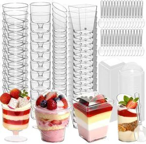 400-Pack 5 oz Dessert Cups with Lids and Spoons, Clear Plastic Parfait & Yogurt Cups, Mini Shooter Cups for Parties, Ice Cream, Pudding, Fruit | Square Appetizer Containers 400-Pack 5 oz Dessert Cups with Lids and Spoons, Clear Plastic Parfait & Yogurt Cups, Mini Shooter Cups for Parties, Ice Cream, Pudding, Fruit | Square Appetizer Containers