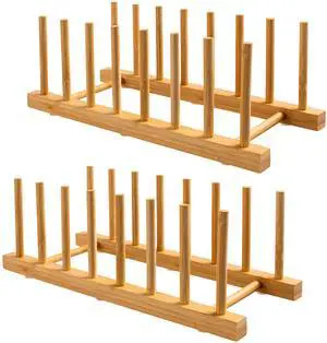 2-Pack Bamboo Wooden Dish Rack Plate Holder Kitchen Organizer 7-Slot | Space-Saving Vertical Organizer, For Plates, Cups, Pots, Lids, Bowls & Cutting Boards, Kitchen Cabinet & Counter Storage 2-Pack Bamboo Wooden Dish Rack Plate Holder Kitchen Organizer 7-Slot | Space-Saving Vertical Organizer, For Plates, Cups, Pots, Lids, Bowls & Cutting Boards, Kitchen Cabinet & Counter Storage