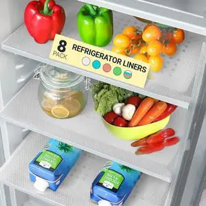 Refrigerator Liners for Shelves (8 Pack) by Non-Adhesive Drawer and Shelf Liner, BPA-Free Fridge Mats for Kitchen & Cabinets, Easy to Clean, Ideal Household Essentials (Clear) Refrigerator Liners for Shelves (8 Pack) by Non-Adhesive Drawer and Shelf Liner, BPA-Free Fridge Mats for Kitchen & Cabinets, Easy to Clean, Ideal Household Essentials (Clear)