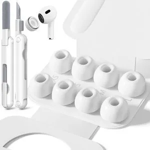 4 Pairs Replacement Ear Tips for AirPods Pro 2nd/1st (White) | with Noise Reduction Hole & Built-in dust Guard Screen,Silicone,with Portable Storage Box & Cleaner Pen,4 Size (XS/S/M/L) 4 Pairs Replacement Ear Tips for AirPods Pro 2nd/1st (White) | with Noise Reduction Hole & Built-in dust Guard Screen,Silicone,with Portable Storage Box & Cleaner Pen,4 Size (XS/S/M/L)