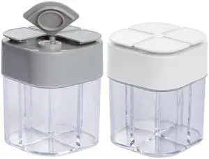 2 Pack Spice Container Salt and Pepper Seasoning Shaker Jars White Grey | 4 in 1, for Camping, Cooking, Travel, Home, Restaurant 2 Pack Spice Container Salt and Pepper Seasoning Shaker Jars White Grey | 4 in 1, for Camping, Cooking, Travel, Home, Restaurant