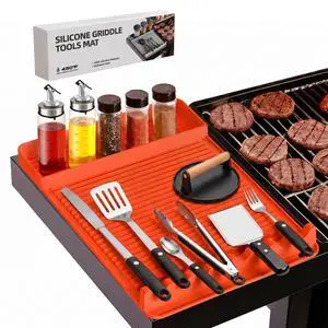 Silicone Grill Mat for Blackstone Griddles & Outdoor Grills - Heat Resistant (450°F) Countertop Protector, Non-Slip Tool Organizer & Grease Catcher, 16x11.5 Inch(Orange) Silicone Grill Mat for Blackstone Griddles & Outdoor Grills - Heat Resistant (450°F) Countertop Protector, Non-Slip Tool Organizer & Grease Catcher, 16x11.5 Inch(Orange)