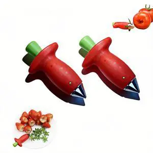 Strawberry Huller Stem Remover, Stainless Steel Fruit Corer Tool for Strawberries, Tomatoes, Pineapples, Red/Green, 2 Pack Strawberry Huller Stem Remover, Stainless Steel Fruit Corer Tool for Strawberries, Tomatoes, Pineapples, Red/Green, 2 Pack