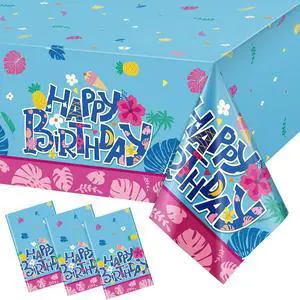 3 Pcs Cartoon Hawaiian Birthday Party Tablecloths 54 x 108, Purple 3 Pcs Cartoon Hawaiian Birthday Party Tablecloths 54 x 108, Purple