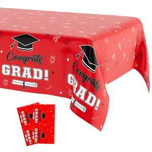Graduation Tablecloth Graduation Party Decorations 2026, 2 PCS Congrats Grad Tablecloth, Red and Black Plastic Disposable Rectangle Table Cloth Class of 2026 for Graduation Party Supplies, 108"x54" Graduation Tablecloth Graduation Party Decorations 2026, 2 PCS Congrats Grad Tablecloth, Red and Black Plastic Disposable Rectangle Table Cloth Class of 2026 for Graduation Party Supplies, 108"x54"