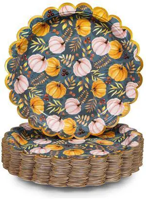 Thanksgiving Paper Plates, 50-Count Disposable Thanksgiving Dinner Plates, Scalloped, Party Supplies, Pumpkins, Slate Grey Thanksgiving Paper Plates, 50-Count Disposable Thanksgiving Dinner Plates, Scalloped, Party Supplies, Pumpkins, Slate Grey