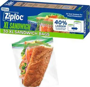 XL Sandwich and Snack Bags, Easy Open and Close, Plastic Food Storage Bags, 30 Bags Total XL Sandwich and Snack Bags, Easy Open and Close, Plastic Food Storage Bags, 30 Bags Total