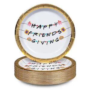 Thanksgiving Paper Plates, 50-Count Disposable Friendsgiving Dinner Plates, Scalloped, Party Supplies, Sitcom Themed Thanksgiving Paper Plates, 50-Count Disposable Friendsgiving Dinner Plates, Scalloped, Party Supplies, Sitcom Themed