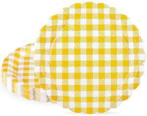30 Pcs Yellow Gingham Paper Plates, 7 Inch Scalloped Dessert Plates | Thick Coated Paper, Oil- And Water-Resistant, Disposable, For Birthdays, Picnics, Spring And Baby Shower Parties 30 Pcs Yellow Gingham Paper Plates, 7 Inch Scalloped Dessert Plates | Thick Coated Paper, Oil- And Water-Resistant, Disposable, For Birthdays, Picnics, Spring And Baby Shower Parties