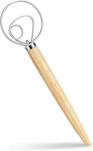 13-Inch Danish Dough Whisk - Wooden Danish for Dough with Stainless Steel Dough Hook - Traditional Dutch Whisk - Bread for Sourdough, Pizza, Pastry, Cake Batter (RubberwoodSilver, 1) 13-Inch Danish Dough Whisk - Wooden Danish for Dough with Stainless Steel Dough Hook - Traditional Dutch Whisk - Bread for Sourdough, Pizza, Pastry, Cake Batter (RubberwoodSilver, 1)