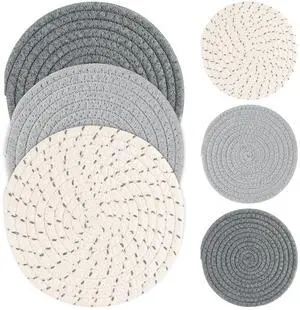3PCS Woven Trivets for Hot Dishes - 3 Hot Pot Pads | Pot Holders Protector for Table Large Trivets Set Kitchen Dish Plate Dinner Mat Modern Cotton Round Woven Trivet Placemats 3PCS Woven Trivets for Hot Dishes - 3 Hot Pot Pads | Pot Holders Protector for Table Large Trivets Set Kitchen Dish Plate Dinner Mat Modern Cotton Round Woven Trivet Placemats
