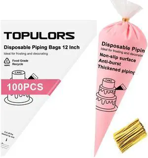 Disposable Piping Bags, 12"H 14" Full Size, 100PCS Pastry Bags | With Twist Ties, Extra Thick Tear Resistant Non-Slip Tipless Icing Bag, Easy Squeeze for Cake Cookie Frosting Decoration Disposable Piping Bags, 12"H 14" Full Size, 100PCS Pastry Bags | With Twist Ties, Extra Thick Tear Resistant Non-Slip Tipless Icing Bag, Easy Squeeze for Cake Cookie Frosting Decoration