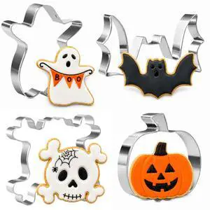 4 Pieces Halloween Cookie Cutter Set for Baking - Stainless Steel | Ghost,Bat,Pumpkin and Skull Shape Holiday Biscuit/Pastry Cutter 4 Pieces Halloween Cookie Cutter Set for Baking - Stainless Steel | Ghost,Bat,Pumpkin and Skull Shape Holiday Biscuit/Pastry Cutter