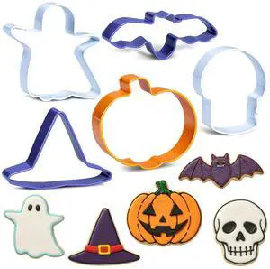 Halloween Cookie Cutters, 5-Piece Small Metal Cookie Cutters, Stainless Steel Halloween Baking Supplies, Ghost, Bat, Skull, Pumpkin, Witch's Hat Halloween Cookie Cutters, 5-Piece Small Metal Cookie Cutters, Stainless Steel Halloween Baking Supplies, Ghost, Bat, Skull, Pumpkin, Witch's Hat
