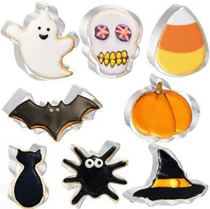 Halloween Cookie Cutters 8 PCS, 3'' to 3.6'' | Ghost, Pumpkin, Bat, Black Cat, Hat, Skull, Candy Corn, Spider Halloween Cookie Cutters 8 PCS, 3'' to 3.6'' | Ghost, Pumpkin, Bat, Black Cat, Hat, Skull, Candy Corn, Spider