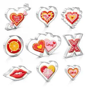 Heart Cookie Cutter Set, Valentines Day Cookie Cutters 9 Pieces, Stainless Steel Metal Heart Shapes Cookie Cutters Molds for Valentine Anniversary Heart Cookie Cutter Set, Valentines Day Cookie Cutters 9 Pieces, Stainless Steel Metal Heart Shapes Cookie Cutters Molds for Valentine Anniversary