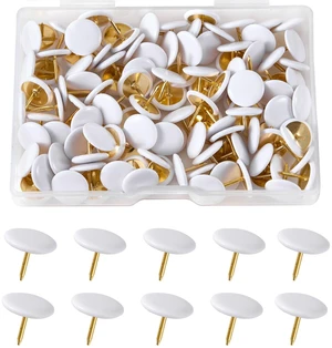 XIYAOXI White Push Pins 120Pcs - Flat Head Thumb Tacks, Steel with Gold Coating & White Plastic Cap, Sharp Tips for Cork Board Bulletin Board Wall Office Dorm Classroom Home DIY XIYAOXI White Push Pins 120Pcs - Flat Head Thumb Tacks, Steel with Gold Coating & White Plastic Cap, Sharp Tips for Cork Board Bulletin Board Wall Office Dorm Classroom Home DIY