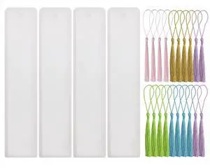 PPhtony Bookmark Mold with Tassels 4Pcs Rectangle Silicone Jewelry Making Mould with 20Pcs Colorful Silky Tassels for Epoxy Resin Casting Christmas Ornaments Gift Tags Craft DIY (2.5x14cm, Rectangle) PPhtony Bookmark Mold with Tassels 4Pcs Rectangle Silicone Jewelry Making Mould with 20Pcs Colorful Silky Tassels for Epoxy Resin Casting Christmas Ornaments Gift Tags Craft DIY (2.5x14cm, Rectangle)