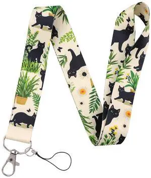 UQWYOID Black Cat Plant Cute Neck Lanyards for ID Badges, Cool Lanyard for Keys, ID Holder, Wallet, Keychain Lanyard for Women, Men, Teacher, Daily Office, Key Lanyard Cat Motif UQWYOID Black Cat Plant Cute Neck Lanyards for ID Badges, Cool Lanyard for Keys, ID Holder, Wallet, Keychain Lanyard for Women, Men, Teacher, Daily Office, Key Lanyard Cat Motif