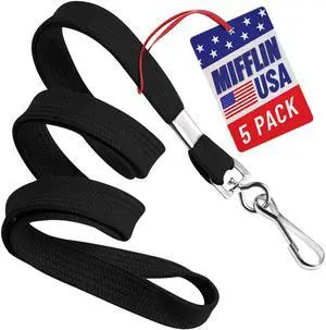 Mifflin-USA Flat Lanyards for ID Badges (Black, 36 Inch, 5 Pack), Comfortable Neck Straps Mifflin-USA Flat Lanyards for ID Badges (Black, 36 Inch, 5 Pack), Comfortable Neck Straps