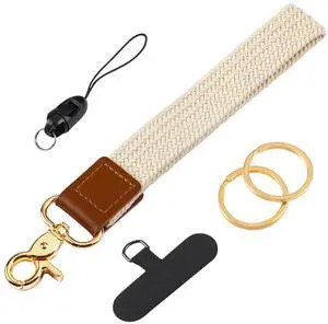 Uniclife Keychain Wristlet, Stretchy Key Chain for Car Keys Badges, Braided Fabric Wristlet Keychain with 2 Key Rings Tether Tab & Phone Strap, Cute Wrist Lanyard Strap for Men & Women (Beige) Uniclife Keychain Wristlet, Stretchy Key Chain for Car Keys Badges, Braided Fabric Wristlet Keychain with 2 Key Rings Tether Tab & Phone Strap, Cute Wrist Lanyard Strap for Men & Women (Beige)