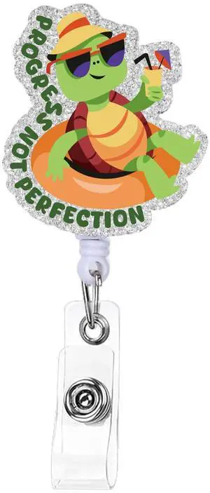 AFRITEE Turtle Badge Reel for Nurse, Progress Out Perfection Retractable ID Badge Holder for Nursing, Cute Tortoise Glitter Acrylic Badge with Alligator Clip for MA CNA Teacher Work Accessories AFRITEE Turtle Badge Reel for Nurse, Progress Out Perfection Retractable ID Badge Holder for Nursing, Cute Tortoise Glitter Acrylic Badge with Alligator Clip for MA CNA Teacher Work Accessories