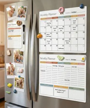 Magnetic Dry Erase Calendar Set of 3 - Whiteboard with Marker | Easy to Erase Magnet Calendars for Your Fridge - The Perfect Weekly and Monthly White Board Organizer for Everyday Planning Magnetic Dry Erase Calendar Set of 3 - Whiteboard with Marker | Easy to Erase Magnet Calendars for Your Fridge - The Perfect Weekly and Monthly White Board Organizer for Everyday Planning