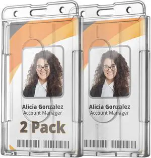 ID Name Badge Holders, Vertical, 3.35x2.1, Clear Plastic, 2 Pack | Mifflin, Heavy-Duty Hard PVC Identification Card Protectors - Transparent Tag with 2 Slots, 3 Holes Fit Most Lanyard Clips ID Name Badge Holders, Vertical, 3.35x2.1, Clear Plastic, 2 Pack | Mifflin, Heavy-Duty Hard PVC Identification Card Protectors - Transparent Tag with 2 Slots, 3 Holes Fit Most Lanyard Clips