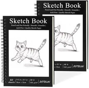 DSTELIN 2 Pack Spiral Bound Sketchbooks (100 GSM Sketch Paper), 50 Sheets per Pack, 7.5" x 5.1" Sketchbook with Black Hard Cover for Painting, Drawing and Sketching DSTELIN 2 Pack Spiral Bound Sketchbooks (100 GSM Sketch Paper), 50 Sheets per Pack, 7.5" x 5.1" Sketchbook with Black Hard Cover for Painting, Drawing and Sketching