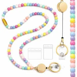 Disstong Wooden Beaded Lanyard for Women - Teacher Nurse ID Badge Holder - Retractable Breakaway Keychain for Keys (Cute Boho Style with Green Flower Beads) Disstong Wooden Beaded Lanyard for Women - Teacher Nurse ID Badge Holder - Retractable Breakaway Keychain for Keys (Cute Boho Style with Green Flower Beads)