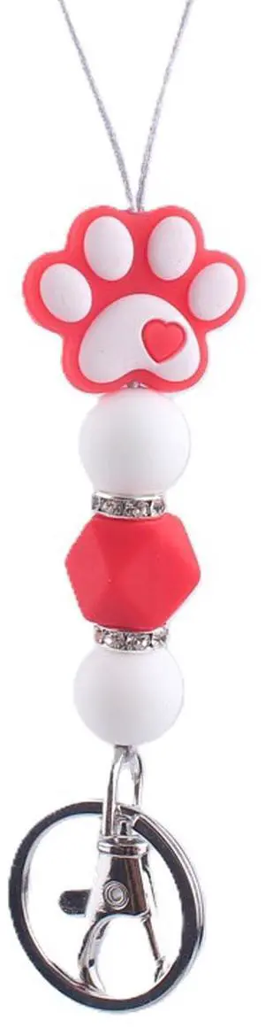 Phamines Silicone Bead Dog Paw Keychain Lanyard,ID Badge Holder,Cute Breakaway Neck Lanyards Claw Keyring for Women (Red) Phamines Silicone Bead Dog Paw Keychain Lanyard,ID Badge Holder,Cute Breakaway Neck Lanyards Claw Keyring for Women (Red)