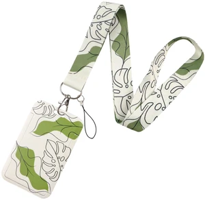 BKBKAAK Leaf Lanyards for ID Card Badge Holder, Vertical Plastic Name Tag Badge Holder & Soft Silky Neck Lanyard, Fashionable Keychains Lanyard for Women, Girls, Teacher BKBKAAK Leaf Lanyards for ID Card Badge Holder, Vertical Plastic Name Tag Badge Holder & Soft Silky Neck Lanyard, Fashionable Keychains Lanyard for Women, Girls, Teacher