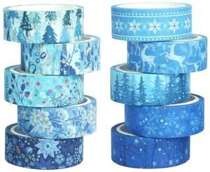 Baijixin Winter Washi Tape Set 10 Rolls | Blue White Snowflake Flower Tree Decorative Tape for Bullet Journal, Planner, DIY Arts Crafts, Scrapbooking Baijixin Winter Washi Tape Set 10 Rolls | Blue White Snowflake Flower Tree Decorative Tape for Bullet Journal, Planner, DIY Arts Crafts, Scrapbooking