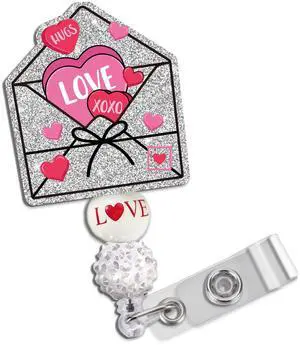 Obookey Valentines Badge Reel, Cute Heart Envelope ID Badge Reel with Retractable Clip, Glitter Valentines Day Badge Holder for Office Worker Nursing Student Teacher Doctor Medical Assistant Gift Obookey Valentines Badge Reel, Cute Heart Envelope ID Badge Reel with Retractable Clip, Glitter Valentines Day Badge Holder for Office Worker Nursing Student Teacher Doctor Medical Assistant Gift