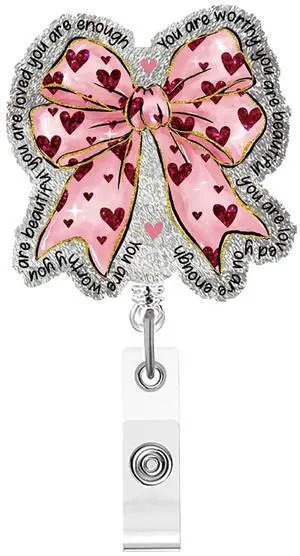 Valentine's Day Badge Holder Retractable Pink Bow ID Badge Reel with Alligator Clip Holiday Gift for Nurses Red Heart Love Acrylic Glitter Name Badge Reels for Nurse Student Doctors Office Worker Valentine's Day Badge Holder Retractable Pink Bow ID Badge Reel with Alligator Clip Holiday Gift for Nurses Red Heart Love Acrylic Glitter Name Badge Reels for Nurse Student Doctors Office Worker