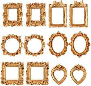 Famjoyart 12 Pcs Mini Picture Frames Set Vintage Hanging Photo Christmas Pictures Ornament Resin Small Gallery Wall Frames for Crafts DIY Jewelry Display, Holiday Party Decor, Art Box Frame (Brushed G Famjoyart 12 Pcs Mini Picture Frames Set Vintage Hanging Photo Christmas Pictures Ornament Resin Small Gallery Wall Frames for Crafts DIY Jewelry Display, Holiday Party Decor, Art Box Frame (Brushed G