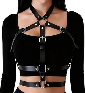 Women's Adjustable PU Leather Body Harness - Leather Harness-Chest Harness-BDSM Body Harness-Gothic Multi-Strap Fashion Chest with Alloy Hardware, FES Black Women's Adjustable PU Leather Body Harness - Leather Harness-Chest Harness-BDSM Body Harness-Gothic Multi-Strap Fashion Chest with Alloy Hardware, FES Black