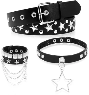 ZAGQIG 3Pcs Black Studded Belt Leather Rivet Cuff Bracelet Gothic Studded Choker Necklace Y2K Belt Grunge Emo Punk Rock Accessories Set for Women Men (Black A) ZAGQIG 3Pcs Black Studded Belt Leather Rivet Cuff Bracelet Gothic Studded Choker Necklace Y2K Belt Grunge Emo Punk Rock Accessories Set for Women Men (Black A)