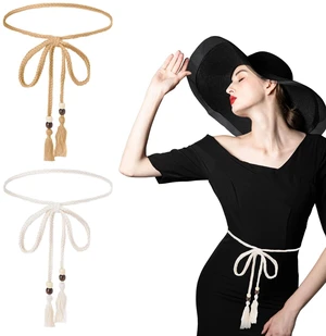 2 Pcs Women'S Braided Knotted Tassel Belt,Trendys Rope Chain Ties Waistband Decorative Thin Belts for Women Trendys,Cotton Rope Belts for Thin Dresses Skirts Tunics Beaded Skirt(Beige and Apricot) 2 Pcs Women'S Braided Knotted Tassel Belt,Trendys Rope Chain Ties Waistband Decorative Thin Belts for Women Trendys,Cotton Rope Belts for Thin Dresses Skirts Tunics Beaded Skirt(Beige and Apricot)
