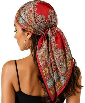 Head-Scarf for Women Silk-Feeling-Scarf Hair Scarf Boho-Print Bandanas 35 Inches Square (Red) Head-Scarf for Women Silk-Feeling-Scarf Hair Scarf Boho-Print Bandanas 35 Inches Square (Red)